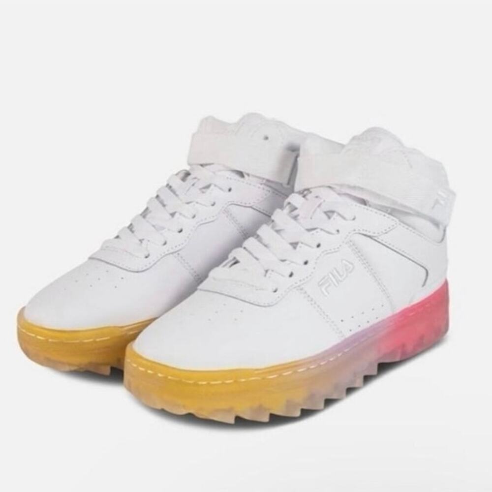 FILA V Court High Top White Pink Yellow Sneakers Women’s 8.5